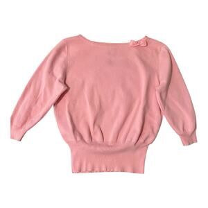 Vintage Y2K Sweater Women Size Large Pink Hampshire Studio Preppy 3/4 Sleeve Bow